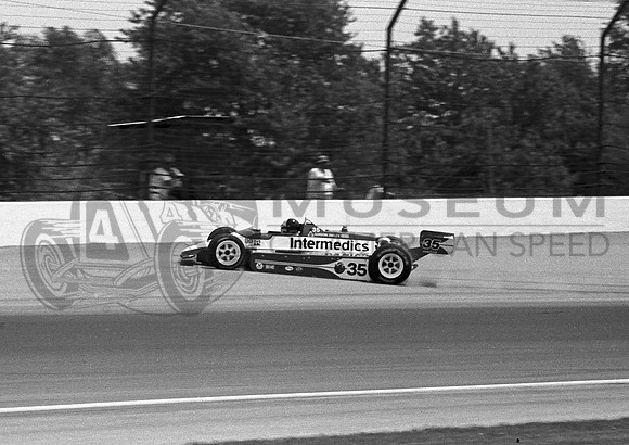 Second photo in an 18 photo sequence of Smiley's Indy Crash 1982 (sequence not for sale)