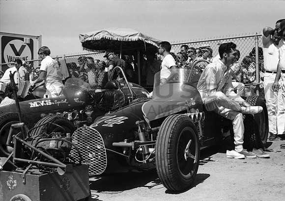 Ronnie Burke (MVS car in rear)  Hoosier 100  9-12-70